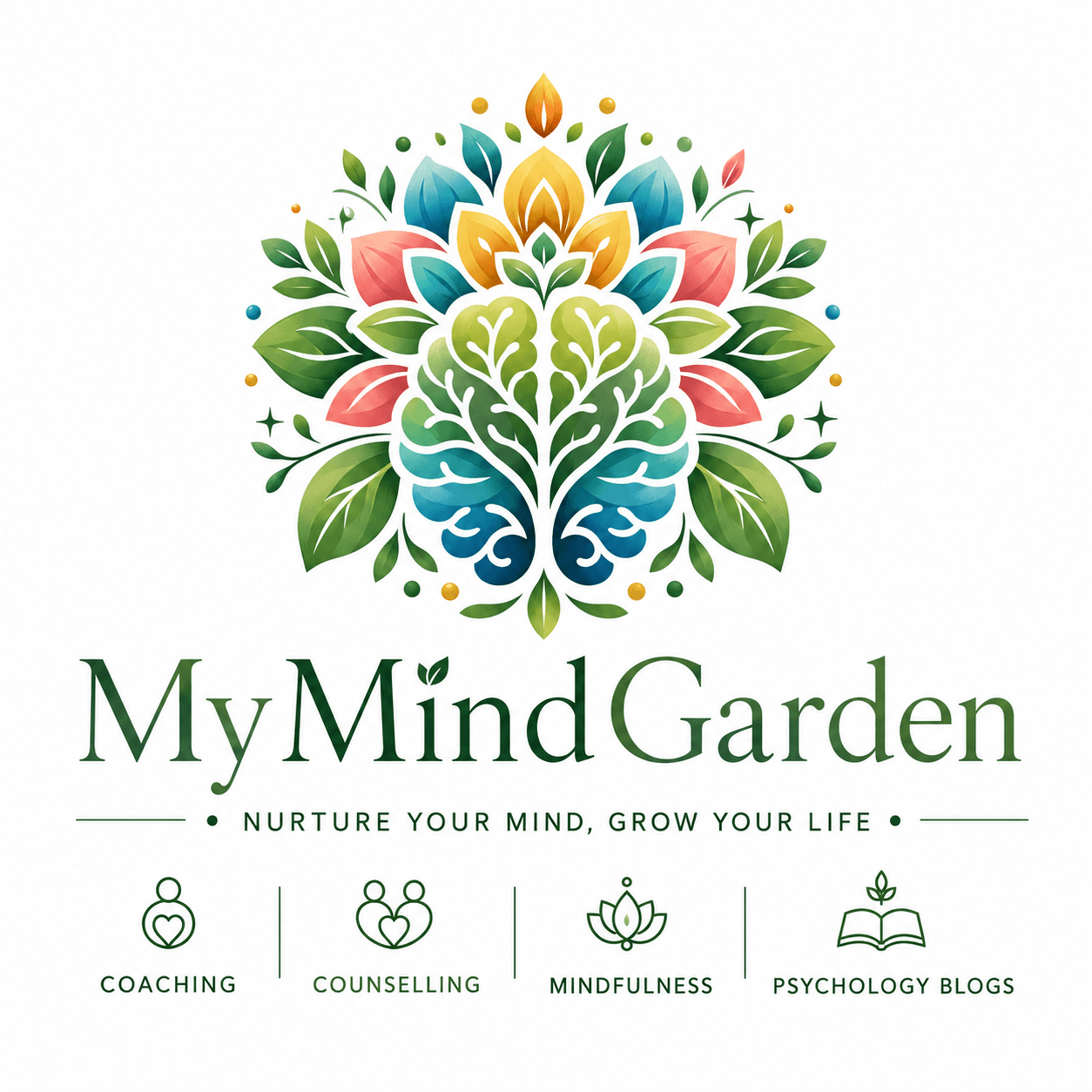 MyMindGarden logo — a brain-tree mandala